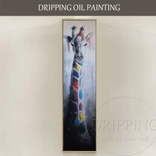 Free Shipping Very Long Size Handmade Giraffe Oil Painting on Canvas Handmade Funny Animal Giraffe Oil Painting For Living Room 2024 - buy cheap