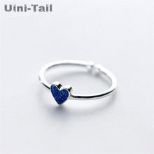 Uini-tail-Anillo de Plata de Ley 925 con forma de corazón, accesorio sencillo con apertura de temperamento, epoxi, azul, alta calidad 2024 - compra barato