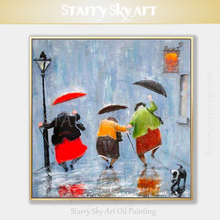 Professional Artist Hand-painted Beautiful Wall Art Sister Running in Rainy Oil Painting on Canvas Oil Painting Gift for Friends 2024 - buy cheap