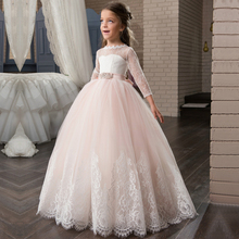 First Communion Dresses Appliques O-neck Lace Up Bow Sash Flower Girl Dresses Custom Made Vestidos New Arrival Long Sleeve 2024 - buy cheap