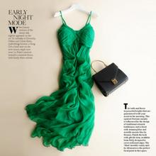 Vestido feminino concha de verão, vestido longo de seda natural elegante de alta qualidade para férias e praia verde com frete grátis 2024 - compre barato