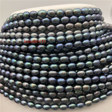 NEW wholesale 2PCS New Fashion Simple Natural rice shape 6-7 mm AAA black pearl loose beads DIY 15" 2024 - buy cheap