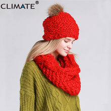 CLIMATE Women Winter Hat and Scarf Set Warm Lady Collar Pom Beanie Sets Fashion Warm Knit Hat Scarf Set Women Comfortable Scarf 2024 - buy cheap