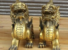 YM  322   6" Folk China FengShui Brass Dragon Kylin PiXiu Unicorn Beast Animal Statue Pair 2024 - buy cheap