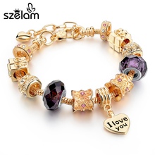 Szelam подарок! Браслеты из золотой цепи для женщин Femme Crystal Heart Love Charm браслеты известного бренда ювелирные изделия Sbr160070 2024 - купить недорого