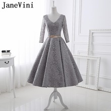 JaneVini 2018 Vintage Gray Mother of the Bride Dresses with Gold Sashes A Line Long Sleeve Backless Lace Evening Dress Plus Size 2024 - buy cheap