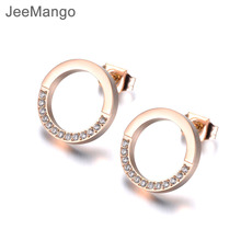 JeeMango-pendientes de boda de acero inoxidable para mujer, joyería de aniversario de oro rosa, con ajuste de pavé, circonita de cristal, E19076 2024 - compra barato