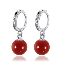 Nice New Fashion 925 Sterling Silver Jewelry 8mm Balls Natural Coral Red Wedding Jewelry Dangle Earrings 3 Colors 2024 - buy cheap