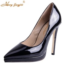 Classic Black Patent Leather Plain Shoes Platform Women Pointed Toe High Heels Basic Stiletto Pumps Dress Career Plus Size 4-16 2024 - buy cheap