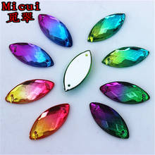 Micui 50Pcs 10*23mm Double color Horse eye Acrylic Rhinestones Crystal Flatback Gems For Clothes Dress Sew On ZZ96 2024 - buy cheap