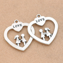 KJjewel Tibetan Silver Plated Love Heart Charms Pendants for Necklace Bracelets Jewelry Making DIY Handmade 35x34mm 2024 - buy cheap