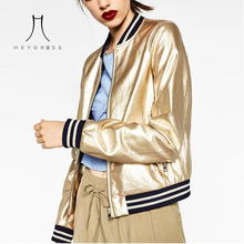 Heydress Autumn Metal Color women Bomber Jacket ladies PU leather jacket Pu Leather Baseball Jacket female Zipper Befree Coat 2024 - buy cheap