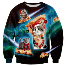 Рождественский джемпер, мужская толстовка с забавным 3D принтом кошек, космоса, галактики, пиццы, пуловер, унисекс, свитшоты, топы плюс размер 5XL 2024 - купить недорого
