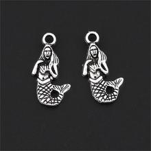 30Pcs  Silver Color Creative Sea Mermaid Charms Ocean Summer Pendant Making Necklaces Diy Jewelry Findings Gift 10x22mm A3198 2024 - buy cheap