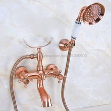 Antique Red Copper Wall Mounted Bathtub Mixer Faucet Double Handle Tub Water Taps With Ceramic Handshower Kna359 2024 - buy cheap