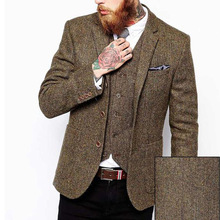 Customized men's herringbone pattern tweed jacket vest groom wedding dress latest design tuxedo men's suit 3 pieces 2024 - buy cheap