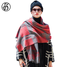 Bufanda de Cachemira a cuadros clásica para mujer, chales gruesos de marca de lujo, Foulard Echarpe Pashmina, moda de invierno 2024 - compra barato