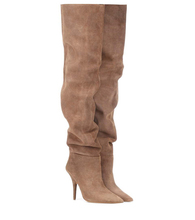 Botas femininas de salto alto elástico, sapato plissado sexy, meia calça de couro, sobre o joelho 2024 - compre barato
