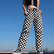 Black and White Plaid Pants Womens High Waist Checkered Straight Pants Casual Loose Fashion Trousers Pantalon Femme Sweatpants 2024 - buy cheap