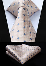 TC716Z8S Plaid Beige Blue Check 3.4" Silk Tie Party Wedding Handkerchief Set Woven Classic Men Tie Necktie 2024 - buy cheap
