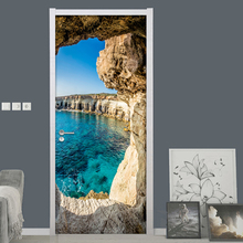 Cave Seascape 3D Photo Wallpaper Murals PVC Waterproof Self-adhesive Door Sticker Creative DIY Door Poster Wall Mural Stickers 2024 - buy cheap