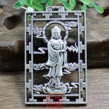 Elaborate Chinese Collection Tibetan Silver Standing Guanyin Auspicious Pendant 2024 - buy cheap