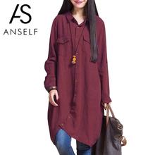 Anself 2021Oversized Shirt Women Cotton Linen Blouse 4XL 5XL Plus Size Casual Long Sleeve Long Vintage Tops Tunic Shirt Femme 2024 - buy cheap