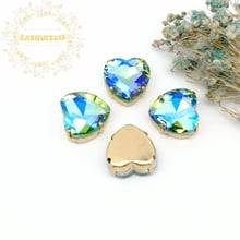 Light green AB Heart Glass Crystal sew on rhinestones with gold claw Diy wedding dress accessories Free shipping 2024 - buy cheap