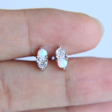 double stone cz opal stud mini stud for multi piercing minimal 925 sterling silver stud earring 2024 - buy cheap