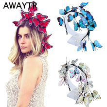 AWAYTR New Bride Butterfly Wedding Hair Accessories Women Headband Luxury Hairband For Girls Butterfly Flower Photo Headwear 2024 - buy cheap