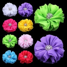 120pcs/lot 6.5cm 15colors Ruffled Ballerina Chiffon Hair Flower With Rhinestone Button Artificial Fabric Flowers For Headbands 2024 - buy cheap