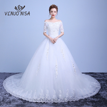 VLNUO NISA модное сексуальное кружевное свадебное платье со шлейфом 100 см, элегантный вырез лодочка, аппликация, блесток, свадебное платье, Vestidos De Noiva 20 2024 - купить недорого