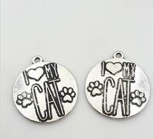 Hoting selling 10 Pieces/Lot 25mm Letter Printed i love my cat charm round disc message charm 2024 - buy cheap