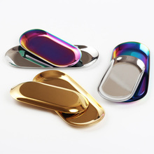 2019 Colorful Metal Stainless Steel Storage Tray Gold Oval Dotted Fruit Plate Small Items Jewelry Display Tray Mirror Home Decor 2024 - buy cheap