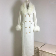 Winter fashion women woolen coat high imitation big fox fur collar white cashmere coat female double breasted slim outwear L1372 2024 - buy cheap