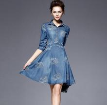 Vestido bordado de flores feminino, vestido vintage de verão slim jeans, camisa casual azul plus size 5xl aw694, 2019 2024 - compre barato