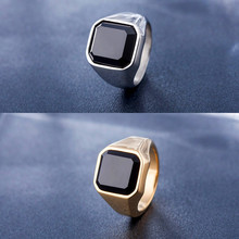 Винтажное титановое черное мужское кольцо с камнем из нержавеющей стали короткое золотое серебряное мужское простое кольцо на палец квадратное кольцо в стиле ретро с ониксом 2024 - купить недорого