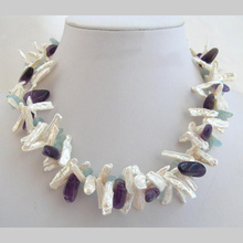Ювелирные изделия Luck Pearl, Stinning 2 нити 6-20 мм белый жемчуг бива, ожерелье с фиолетовыми стразами-amarin 2024 - купить недорого