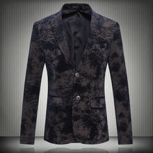 Casaco masculino, jaqueta de veludo nova moda 2019 blazer masculino com estampa floral de veludo 2024 - compre barato