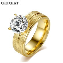 CHITCHAT-anillo de acero inoxidable con Circonia cúbica para mujer, sortija de compromiso, 6mm, 316L, joyería de compromiso 2024 - compra barato