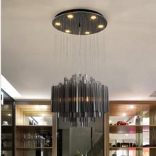 L lustre de cristal preto pós-moderno restaurante luz redonda lâmpada de cristal led de luxo lâmpada de cristal quarto luz de estudo led 2024 - compre barato