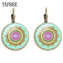 TAFREE women jewelry glass mandala earrings henna earring for women om symbol buddhism zen retro gift HN177 2024 - buy cheap