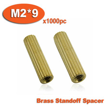 1000 piezas M2 x 9mm cilindro de latón en forma de tuercas de rosca hembra separadores 2024 - compra barato