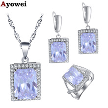 Ayowei estilo simples design quadrado 925 prata branco zircon brincos colar jogo da jóia do anel projetado para as mulheres JS817A 2024 - compre barato