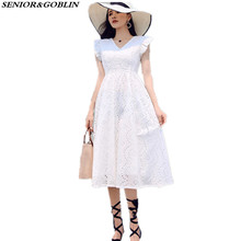 Newest Stylish2019 High-End Custom Hollow-Out lace Dresses Sexy V-Neck Embroidered White Party Dresses Women Runway Summer Dress 2024 - buy cheap