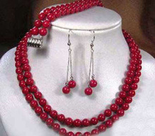 Adorável agradável jóias de noiva 2 linhas tibet vermelho coral colar brinco pulseira conjunto mulher palavra atacado 2024 - compre barato