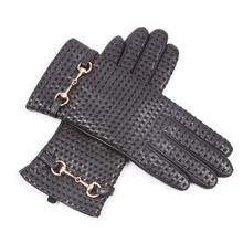 Autumn Winter Woman Genuine Leather Gloves Imported Sheepskin Wool Lined Fashion Metal Button Driving Female Mittens EL044NZ 2024 - buy cheap