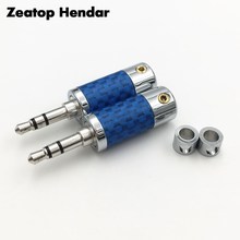 Conector macho de áudio estéreo para reparação de fone, 2 peças plugue de 3.5mm com 3 polos, conector de fibra de carbono azul aux para solda, 3.5mm 2024 - compre barato