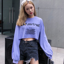 Women T-shirt long-sleeve 2021 new spring and autumn fashion female short T-shirt loose letter Korean style teenage girl c10 2024 - buy cheap