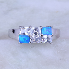 Love Monologue New Design Rectangle Blue Fire Opal & Cubic Zirconia Silver Color Rings J0514 Size 6/7/8/9 2024 - buy cheap